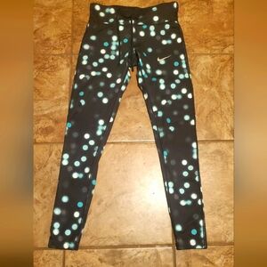 Nike Women's Black and Teal Dot Print Leggings